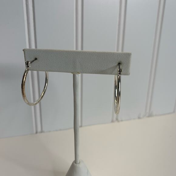 Silver Hoop Earrings Latch Backs 1 1/8" - Picture 2 of 3